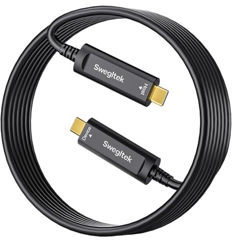 swegltek Câble USB C à fibre optique actif de type C Gen3.2 10 Gbit/s compatible avec appareils photo, écrans, projecteurs, webcams, imprimantes (15,2 m)
