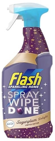 Flash Spray Wipe Done 800ml Sugarplum Delight Limited Edition Multi-Surface Cleaner Antibacterial Spray with Plant-Based Ingredients No Rinse, No Streaks Festive Holiday Freshness x 1 Pack