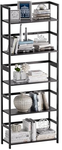 vovala Libreria a scaletta in legno di bambù a 5 livelli, scaffale espositivo alto, grande libreria moderna e industriale per casa, ufficio, soggiorno, cucina, camera da letto (Nero)