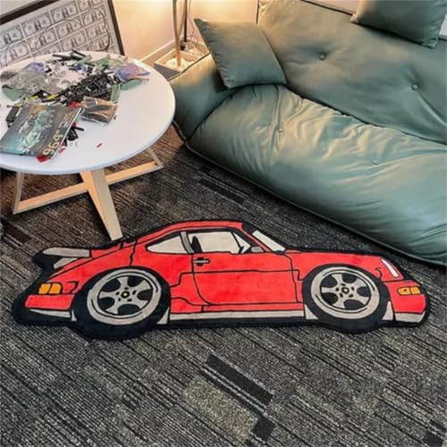 RUILBJM 3D Auto Teppich Schlafzimmer Speziell Geformte Fußmatten Karikatur Graffiti Teppich Gilt für Balkon Korridor Badezimmer Eingang Wohndeko Persönlichkeit Thema Matten (Rot,60x150cm)