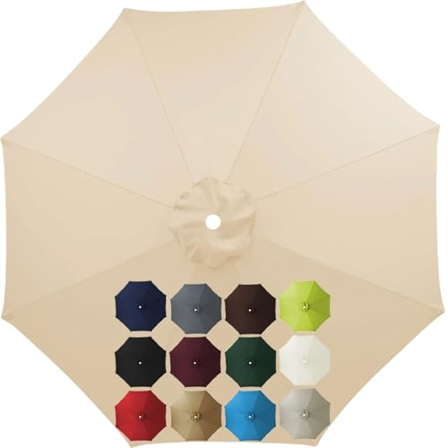 BLLMTEAR Housse de Rechange for Parasol 200cm 250cm 270cm 300cm 4m Toile Parasol d'extérieur À 6 Baleines Auvent de Rechange for Parasol de Terrasse Tissu de Polyester(Beige,4m/8ribs)