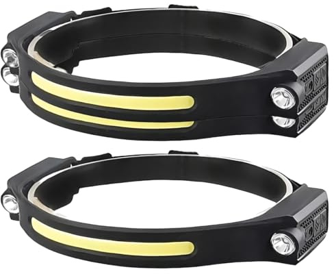 DOMIRA Head Torch Rechargeable Waterproof – Led Headlamp with Flash Modes, Hiking Head Torchs, Camping Headlight, Hard Hat Light, Fishing Head-tourch 2PK