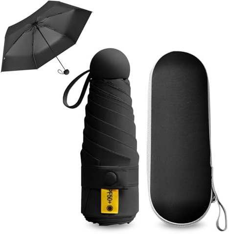 FANSEZQ Sun Umbrella, Mini Travel Umbrella With Case Small Compact Protection Sun Lightweight Tiny Pocket Umbrella (Black)
