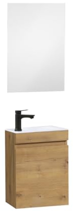 Kometmöbel Gäste-WC Waschtisch Set 40 cm Vormontiert Klein Waschbecken mit Unterschrank (Eiche 40cm, Mit Spiegel)