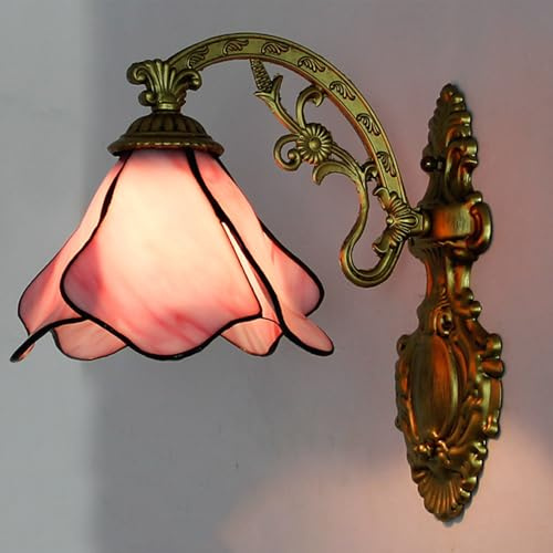 Mengjay Floral Wandleuchte Rustikal-Stil Deko Leuchte E27 Vintage Wandlampe Lampenschirm,Wandleuchte innen, leselampe wandmontage, Wall Sconce Lighting Decor (Rosa)