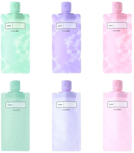 DOKRIN Refillable Cosmetic Container Kits, 6 pezzi flaconi per articoli da toeletta da viaggio dispenser per liquidi contenitori per cosmetici per la conservazione separata (viola, verde, rosa)