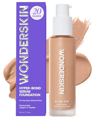 Wonderskin Hyper Bond All-Day Stay Serum Foundation – Waterproof, Transfer-Proof, 24HR Longwear Face Makeup with Niacinamide & Hyaluronic Acid – Lightweight, Natural Finish (Lunar)