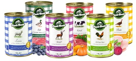 Pauls Beute Sparpaket Nassfutter | Hundefutter Nass für ausgewachsene Hunde | 6x400g Sorten-Mix | Inkl. Gratis Dosendeckel | Getreidefrei | Monoprotein | Glutenfrei | Laktosefrei | Ohne Zusatzstoffe