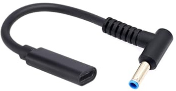 JZK 65 W PD USB-C auf DC 4.5 * 3.0 mm Adapterkabel für HP Laptop, Typ C Buchse auf rechtwinkligen 4.5 mm x 3.0 mm DC-Hohlstecker, Netzadapter-Ladekabelkonverter