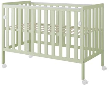 zee Bambi 120x60 cm Mint Beistellbett Baby mit Matratze & Rollen Tragbar Babybett Verstellbarer Stubenwagen Kinder Bett 3-Fach Höhenverstellbar Absenkbare Seite