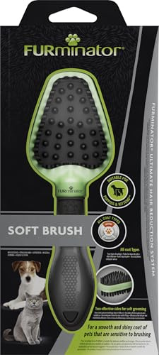 FURminator 2in1 Softbürste für Hunde und Katzen | Doppelbürste für sanfte Fellpflege | reinigt schonend das Fell | massiert die Haut