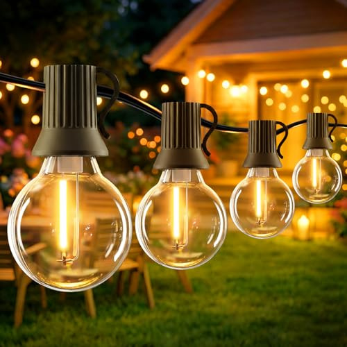 Outdoor Festoon String Lights Mains Powered, 65.6FT/20M Garden String Lights with 25+2 Shatterproof G40 Bulbs, IP44 Waterproof Outside Lighting for Patio Gazebo Pergola Party Wedding (Warm White)