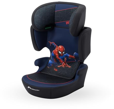 Bebeconfort Marvel RoadSafe i-Size, Kindersitz mit Rückenlehne, 3,5–12 Jahre (100–150 cm), Marvel Legends Spiderman Kindersitz, Klappbar und Leicht, Sicherheitsgurt-Installation, Authentic Spiderman