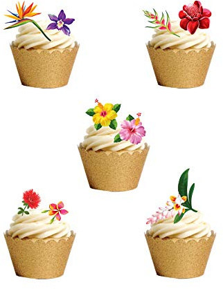TOP Marques Collectibles Tortendekorationen aus Esspapier, Tropische Blumen, 33 Stück
