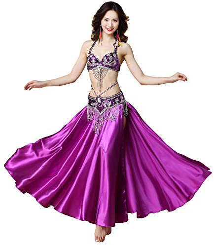 Baisdan Arabischer Bauchtanz Halloween Karneval Fasching Kostüm Tanzen Outfit Top Gürtel Rock Anzug Groß Lila