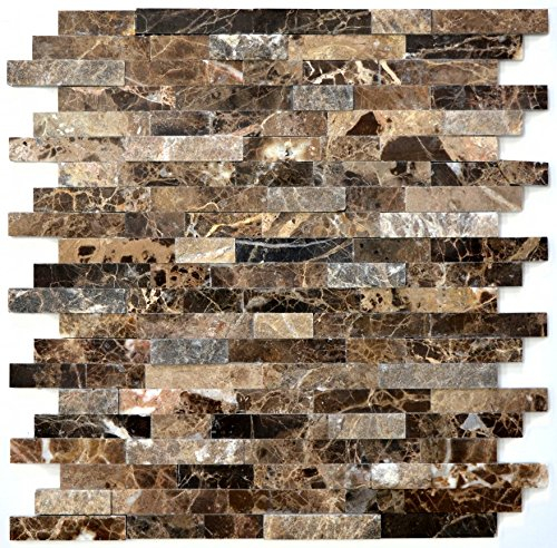 Carreaux de mosaïque auto-adhésifs Baguettes Carreaux de mosaïque de cuisine Carrelage mural beige Carrelage brun | 10 panneaux de mosaïquepanneaux de mosaïque