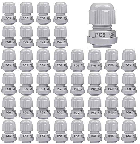 Gebildet 40 Pack Cable Gland, PG9 Plastic Waterproof Adjustable 4.0-8mm Cable Gland Joint with Gaskets, M16*1.5 Wire Connector, Wire Protector (White)