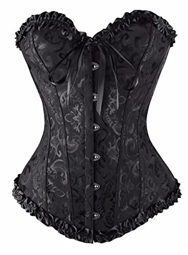 Dreamburn Bustiers Corsets Bridal Lingerie Lace up Satin Boned Corset Women's Gothic Corsets Cinchers Overbust Bodysuit , Black, Large(UK8-10)