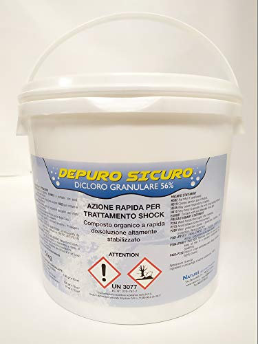 Naturii Depuro Sicuro kg 25 Dicloro 56% Cloro Granulare Shock Rapida dissoluzione Trattamento Mantenimento Pulizia, igiene, Manutenzione Acqua Piscina, Spa, Idromassaggio