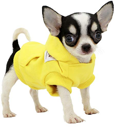 LOPHIPETS Hunde Baumwolle Hoodies Sweatshirts für kleine Hunde Chihuahua Welpen Kleidung Kaltes Wetter Mantel Gelb/XXS