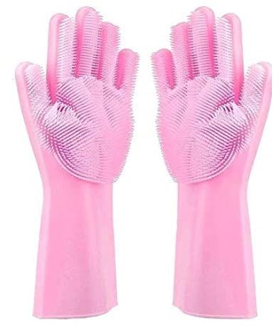 ALCIONO Dishwashing Gloves Reusable Silicone Cleaning Gloves with Scrubber, Dish Washing Sponge Gloves Great for Washing Dish, Kitchen. (1 PC) - Purple
