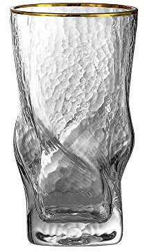 EVEREST GLOBAL Hammered Twist Gold Rim Highball Glasses set of 4 European Style Creative Drinking Water Glass for Home Bar any Occasion Cups (Tall 14.0 oz)