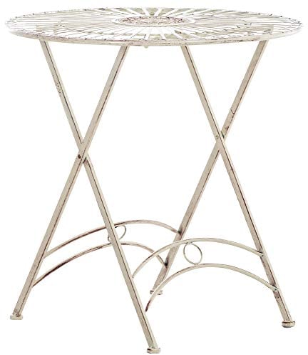 CLP Bistrotisch Tegal Aus Eisen I Gartentisch Mit Kunstvollen Verzierungen I Runder Metalltisch, Farbe:antik-Creme
