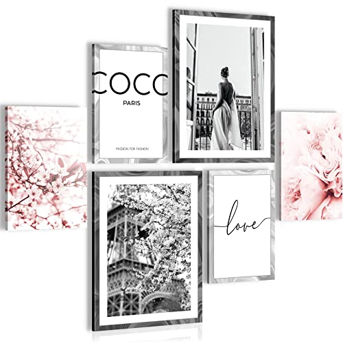 Novart Wandbilder Set Fashion Coco - KEIN EXTRA RAHMEN BENÖTIGT - Modern Deko - Wohnzimmer Mädchen Teenager N021763a