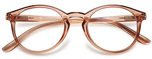 KOOSUFA Mode Anti Blaulicht Lesebrille Federscharnier Damen Herren Runde Lesehilfen Sehhilfe Anti Müdigkeit Brille 1.0 1.25 1.5 1.75 2.0 2.25 2.5 2.75 3.0 3.5 4.0 (1x Durchsichtig Dunkelbraun, 1.5)
