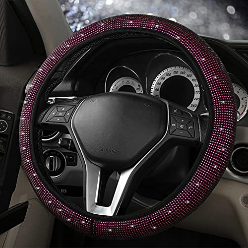 Bling Strass Lenkradbezug,MoreChioce Glitzer Kristall Auto Lenkradhülle Universal Lenkrad Abdeckung Anti-Rutsch Lenkradschutz Lenkradschoner für 15 Zoll / 38cm Lenkrad,Schwarz+Lila