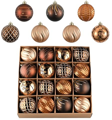 Valery Madelyn Weihnachtsschmuck-Set, 16 Karat Bronze, Kupfer und Gold, bruchsicher, Christbaumschmuck, Kugel-Ornamente, 8,9 cm, Elegante hängende Ornamente für Weihnachtsbäume