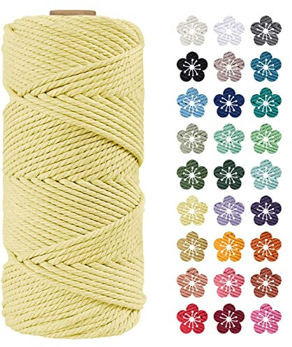 LEREATI Makramee Garn 4mm x 100m Hellgelb Baumwollkordel Natur Baumwollseil Farbig Baumwollgarn, Macrame Cord 4mm für DIY Geflochten, Makramee Deko, Hängepflanze, Wandbehang, Vorhang