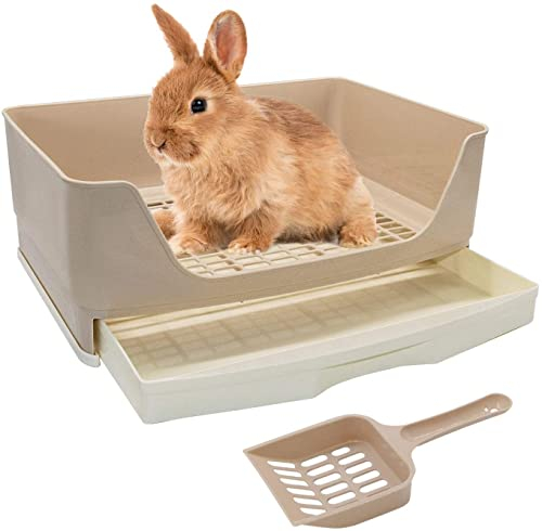 HYLYUN Groß Kaninchen Toilette Ecke mit herausnehmbarer Schublade,Hasentoilette Haus Kaninchen Käfig Katzentoilette mit Langlebige Schaufel für Kleintier Kaninchen Meerschweinchen