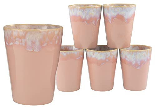 CreaTable, 23731, Serie Grespresso, 6-teiliges Geschirrset, Becherset aus Steinzeug, spülmaschinen-und mikrowellengeeignet, Made in Portugal, 36 centiliters, Rosé