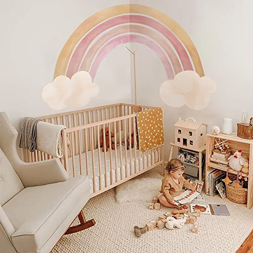 astrkiz Regenbogen-Wandaufkleber Wolken für Kinder Mädchen Junge, Aquarell-Regenbogen Stoff-Effekt im Kinderzimmer Babyzimmer Spielzimmer, reißfeste Fabric-Wandsticker Wandtattoos Wanddeko,251x144cm