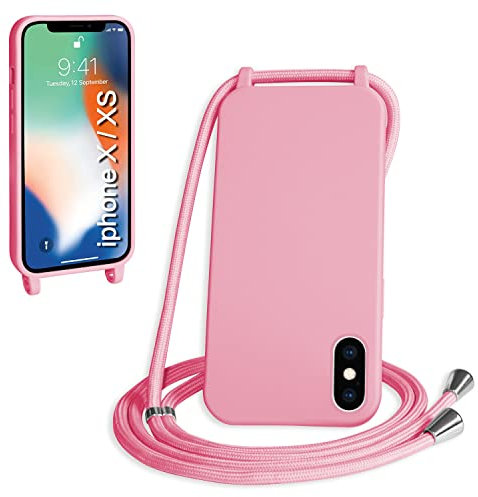 WenBaby Cover Compatible con iPhone X/iPhone XS,Cellulare Girocollo Custodia con Cordino TPU Corda Silicone Case Bumper per iPhone X/iPhone XS Custodia, Rosa