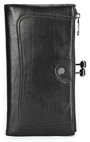 CONTACTS Damen Geldbörse Gross mit Kiss Lock,Leder Lang Geldbeutel Clutch Reißverschluss Portmonee,RFID Telefon Portemonnaie mit 15 Kartenfächer und Münzfach