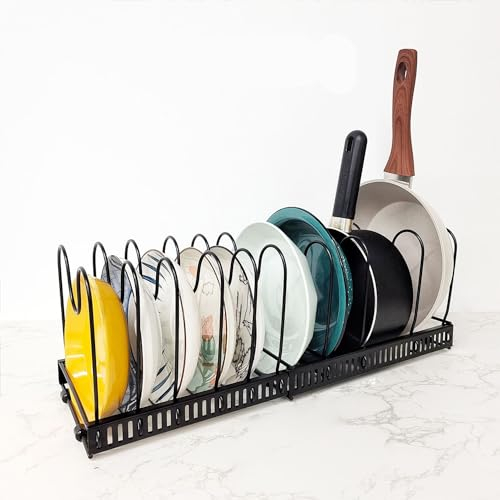 VR7 Expandable Cookware Rack Saucepan Lid Storage Holders 10 Adjustable Space Saving Compartments Baking tray Pantry Cupboard Pot Lid Pan Organiser kitchen Plates Storage Racks