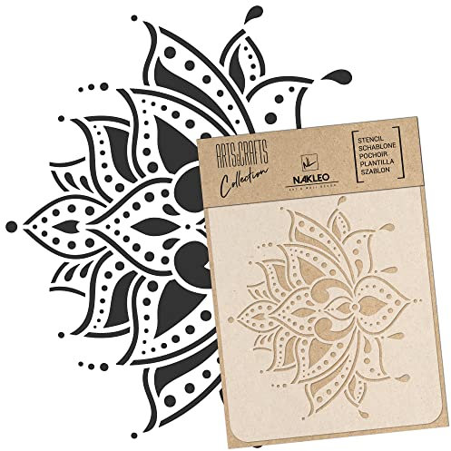 NAKLEO Malschablone für Handwerk A3 30x42cm, Indische Lotusblume Pflanze Muster, Wiederverwendbare Kunststoff DIY & Scrapbooking Zeichenschablone, Decoupage Kunst Vorlage, Wand Stoff Möbel Holz