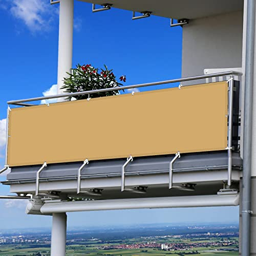 Balkon Sichtschutz Seitenmarkise 120 x 350 cm Wasserabweisend Windschutz Tarp HDPE aus Starken Material für Balkon Garten Balkongeländer, Creme Farben