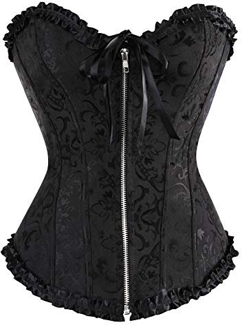 WLFFW Corsage mit Reißverschluss Korsage Damen (EUR(50-52) 7XL, Schwarz)