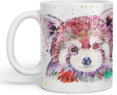 Vixar Tazza da 330 ml, con panda rosso, acquerello, colore crema, idea regalo per compleanno, lavoro, ufficio, tè, caffè (bianco)
