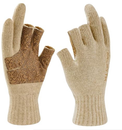 Palmyth Woll-Angelhandschuhe mit 3-teiligen Fingern, warm für Männer und Frauen, Fingerlose Handschuhe für kaltes Wetter, ideal zum Angeln, Fotografieren und Jagen im Winter (Khaki, L/XL)