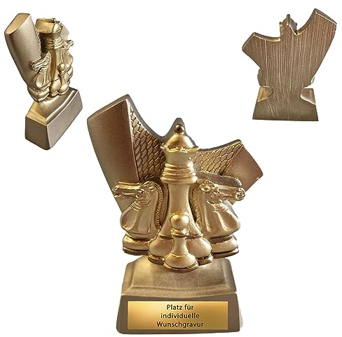 eberin · Schach Pokal mit Wunschtext · XS Pokal · Resinfigur Schachfigur altgold · Schachkurs Auszeichnung personalisierbar · Schachturnier Ehrung