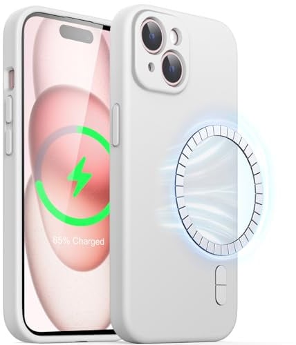 JETech Magnetic Silicone Case for iPhone 15 Plus 6.7-Inch, Compatible with MagSafe, Phone Cover with Camera Lens Full Protection (White)