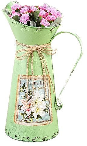 Bafnsiji Jarrón de Flores de Metal rústico, Jarrón de Jarra de Leche Vintage de Metal, Jarrón rústico para Flores, Jarrón de Flores Decorativo de casa de Campo, Jarra de Leche de Metal,A