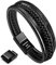 murtoo Bracelet for Man Black Leather Mens Unisex Cuff Wrap Bracelet Brown Black Multi-Layer Magnetic Clasp Rope Wristband (Black, 8'')