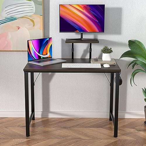 Rcynview Scrivania Computer, Tavolo da Ufficio Salvaspazio, Scrivanie con Staffa per Alzata Staccabile+1 ganci, 80x40cm Tavolo da Lavoro Facile da Montare, Adatto per Ufficio Soggiorno Cameretta,Nero