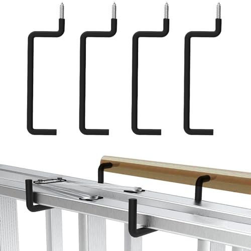FORESRUM 4 Pack Ladder Hooks-Bike Hooks(Black) ladder hanger for Ladder, Bike, Folding Chair, Cord, Hose, Wheelbarrow, Ideal Tool Organizer for Garage Wall Storage