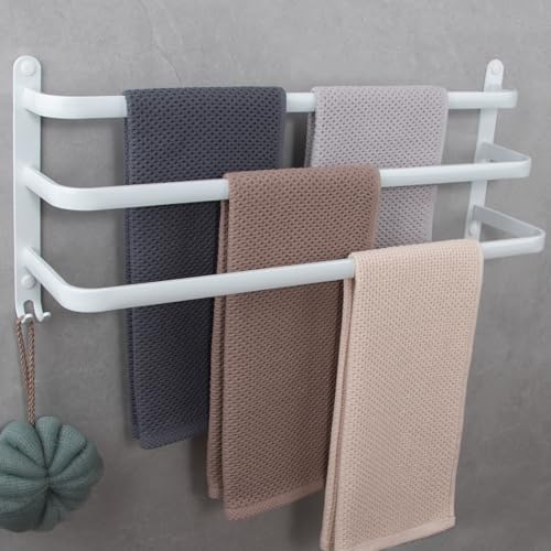 Handtuchstange Gross Ohne Bohren/Lochstanzen 60cm Multilayer Aluminium,Handtuchhalter Wandregal,Handtuchregal Wandmontage, Wand Badetuchhalter 3-Stöckig Badetuchstange für Badzimmer und Küche